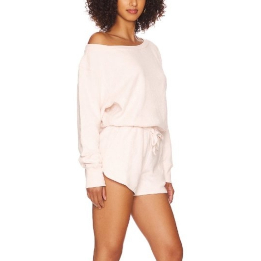 Spiritual Gangster La vida Blush Pink Romper Long Sleeve Fleece Cotton Linen